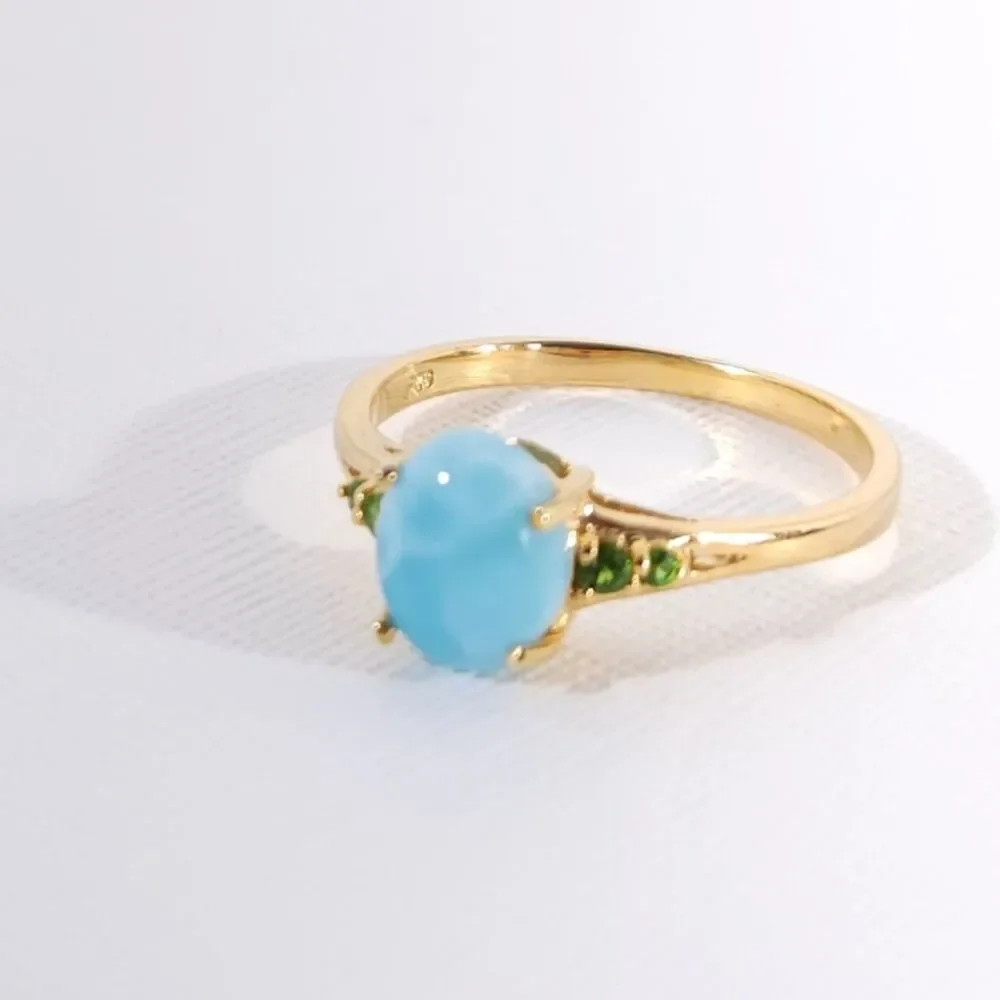 Larimar 1.9 Carats Ring Vermeil YG over Sterling Silver Size 10